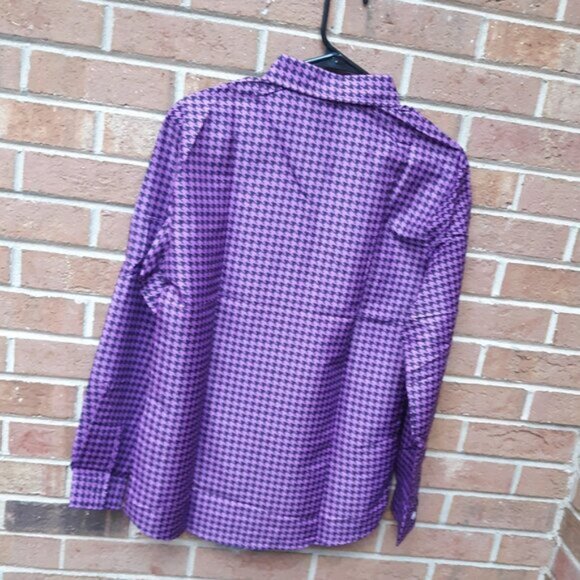 Men's Houndstooth Pattern Bottom Down Long Sleeve Dress Shirt - Size: S - Picture 5 of 9